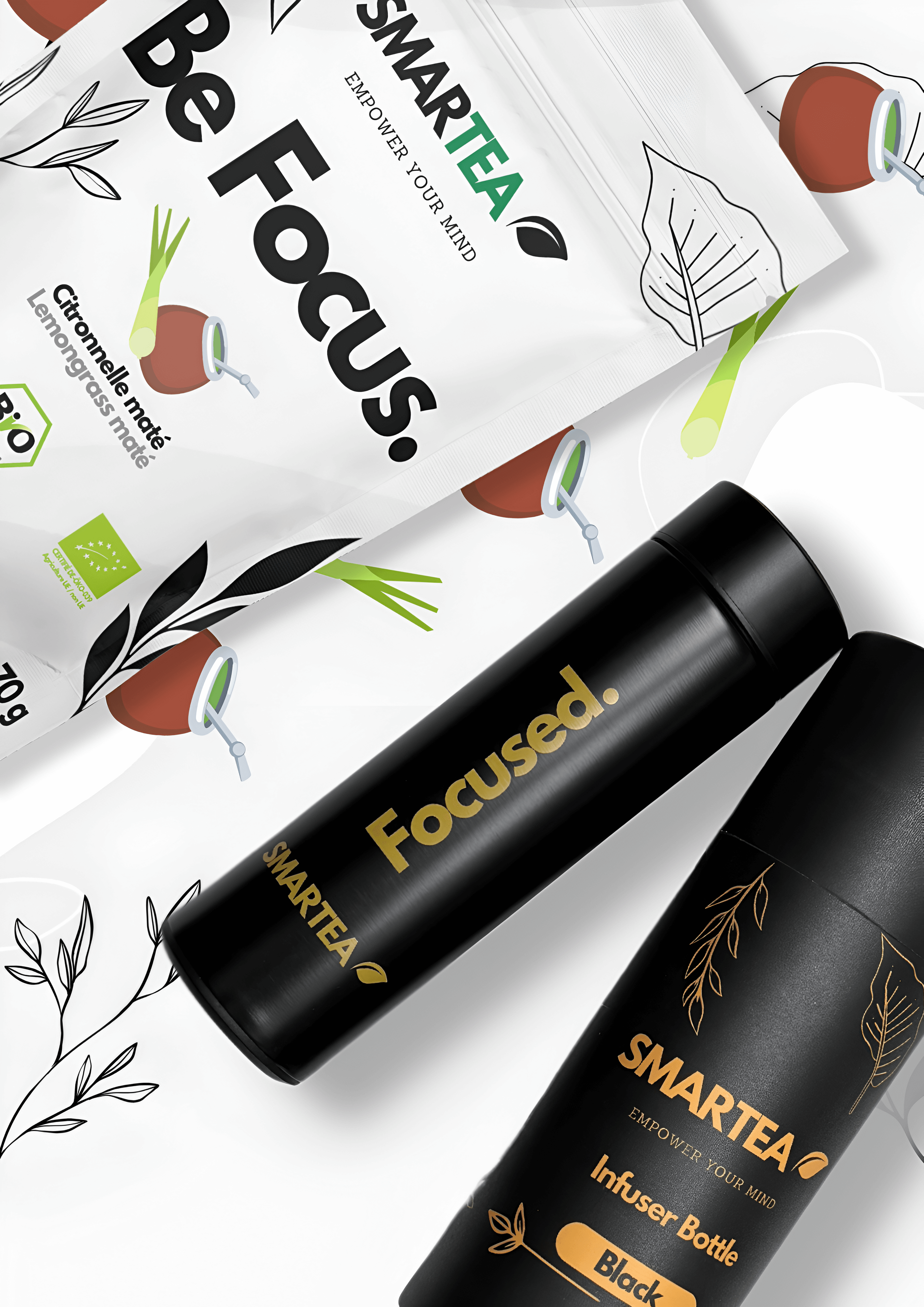Coffret : Thé Bien-être mental - Citronnelle maté + Bouteille d'infusion